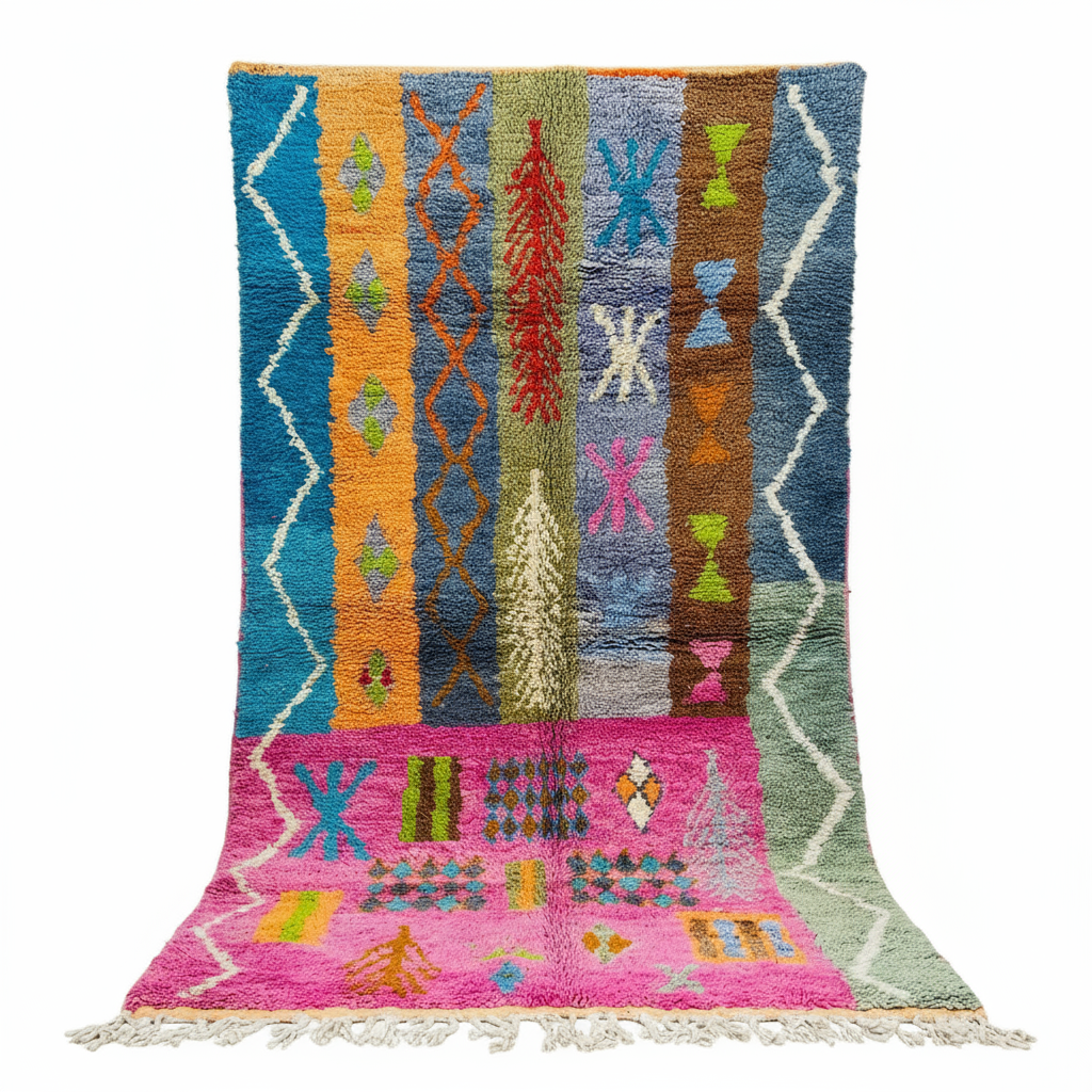 Colorful striped Moroccan rug with background removed