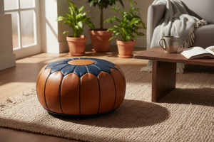 Cozy interior styled shot of Moroccan pouf