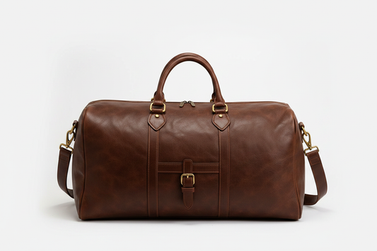 Dark Brown Leather Duffle Bag — Studio Shot