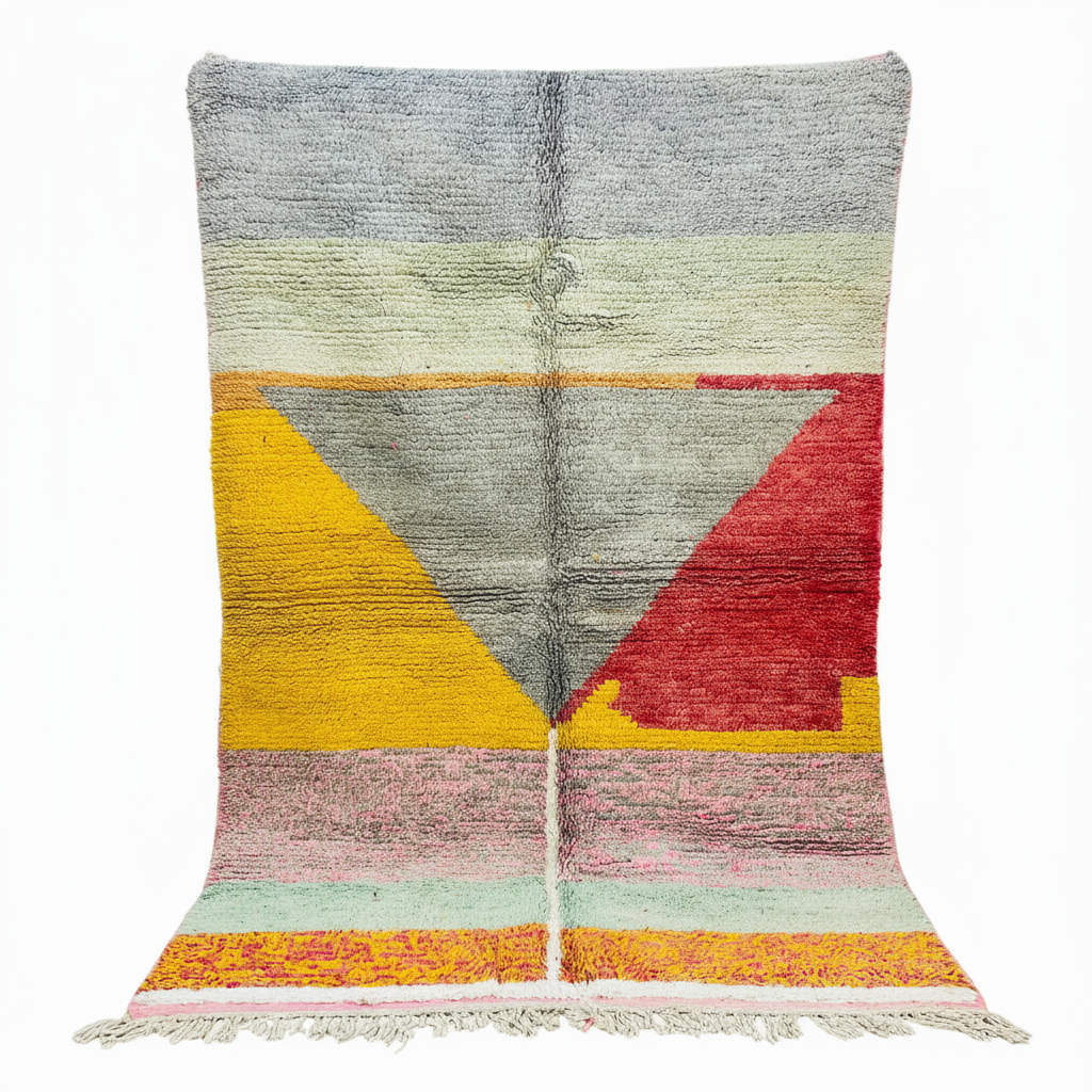 Modern geometric color block rug with background removed