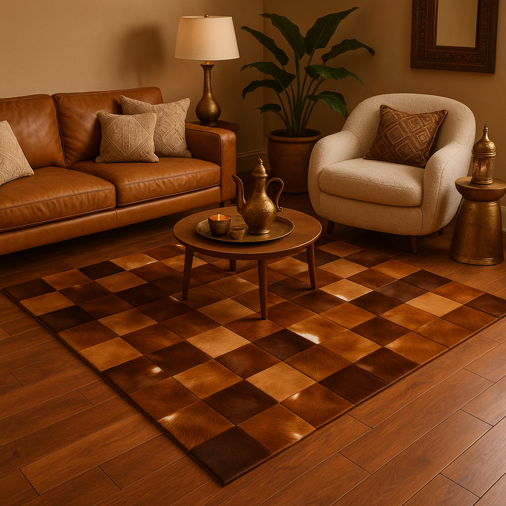 Moroccan Leather Carpet Room Scene