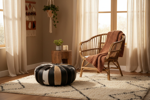 Moroccan Pouf in Bedroom Corner