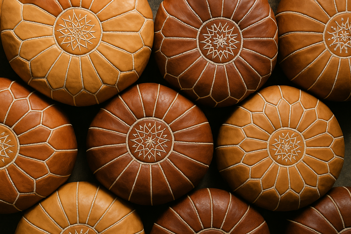 Vintage Moroccan Leather Pouf