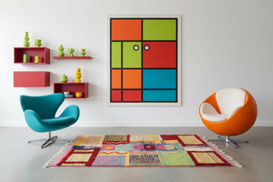 Patchwork rug in Mondrian pop art living room