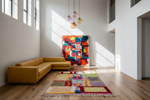 Patchwork rug in mustard loft atelier