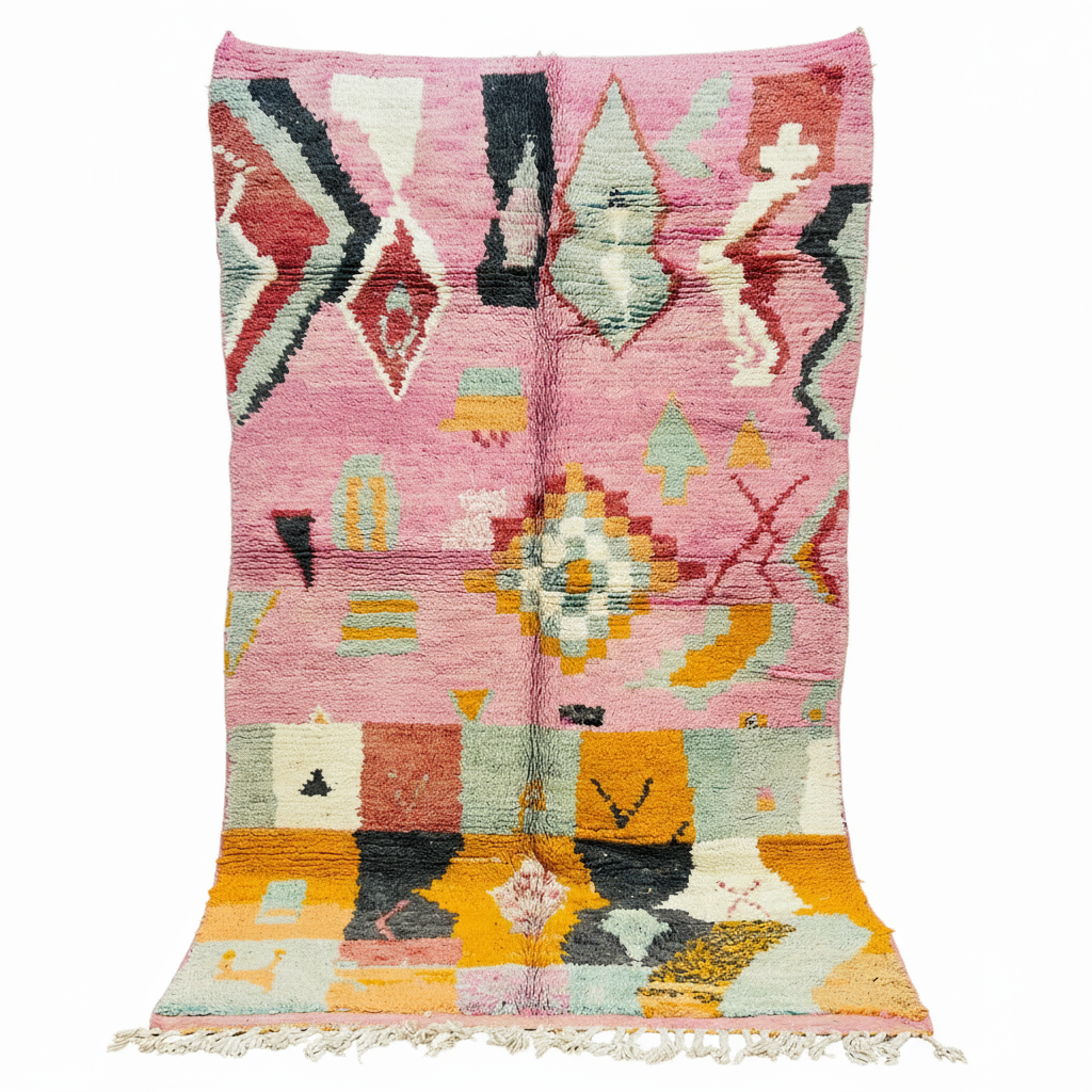 Pink geometric rug with background removed