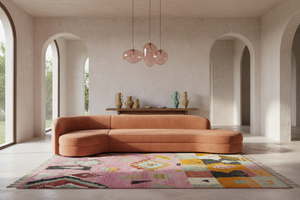 Pink rug in Mediterranean contemporary luxury living room
