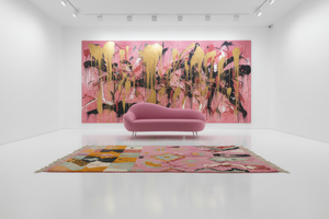 Pink rug in white gallery museum installation