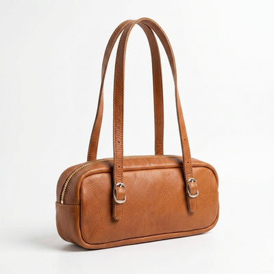 Mini Boston Bag – Cuir véritable camel