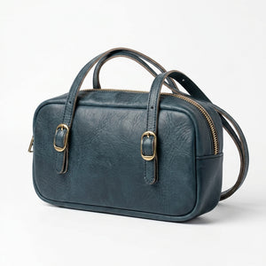Mini Sac Boston – Cuir véritable sarcelle intense