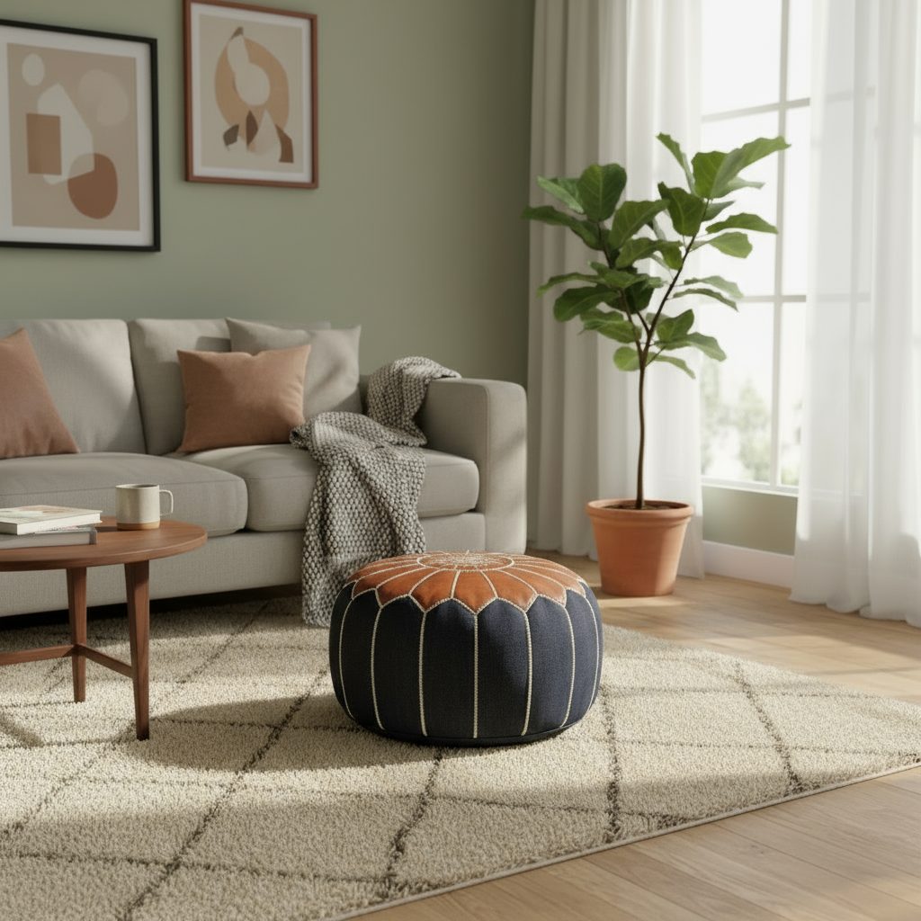 Pouf in living room without plus sign