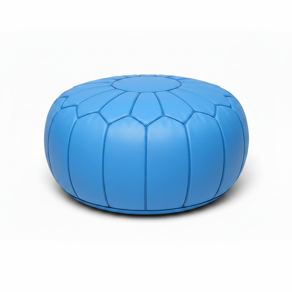 Moroccan Leather Pouf – Sky Blue | Handmade in Marrakech