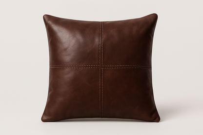 Studio shot of one square Moroccan leather pillow