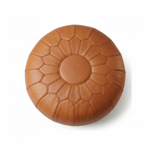 Top-down close-up of Moroccan leather pouf