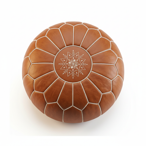Top-down close-up of Moroccan leather pouf