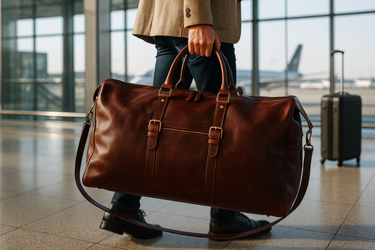 Traveler with weekender bag at airport