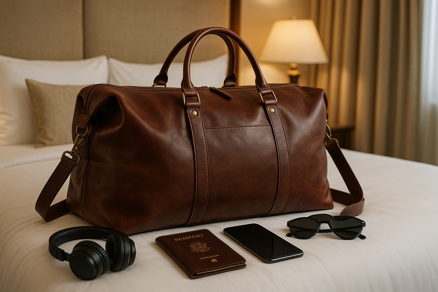 Weekender bag packed for luxury travel